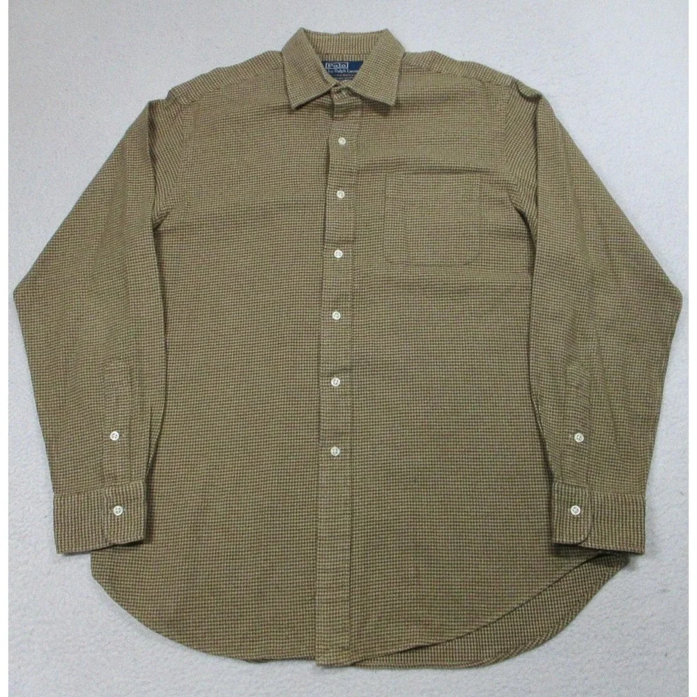 Polo Ralph Lauren Shirt Mens Large Brown Curham Sport Houndstooth Cotton Casual